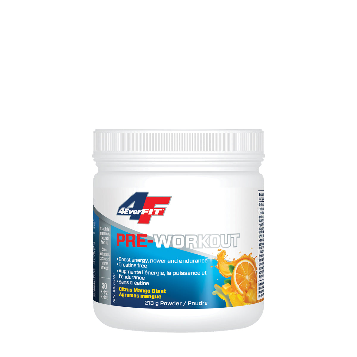 4EverFIT - Pre-Workout - All Natural, Creatine Free - Citrus Mango Blast - 213g
