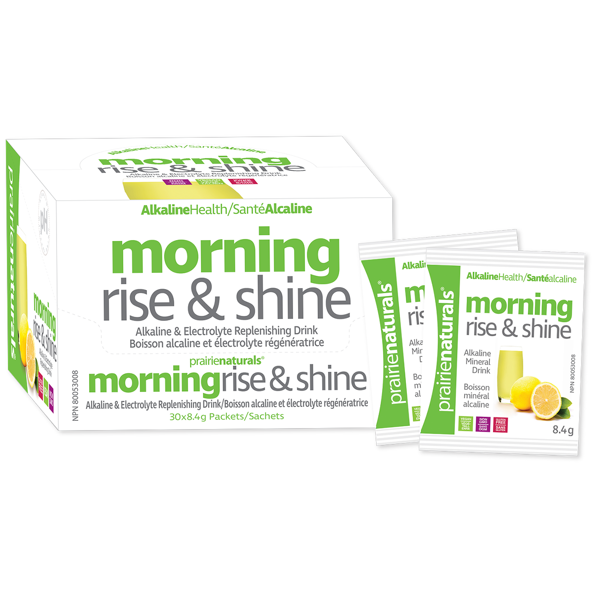 Prairie Naturals - Morning Rise & Shine pH Balancing Lemon, Aloe, & Mineral Drink Mix - 8.4g x 30 Packets