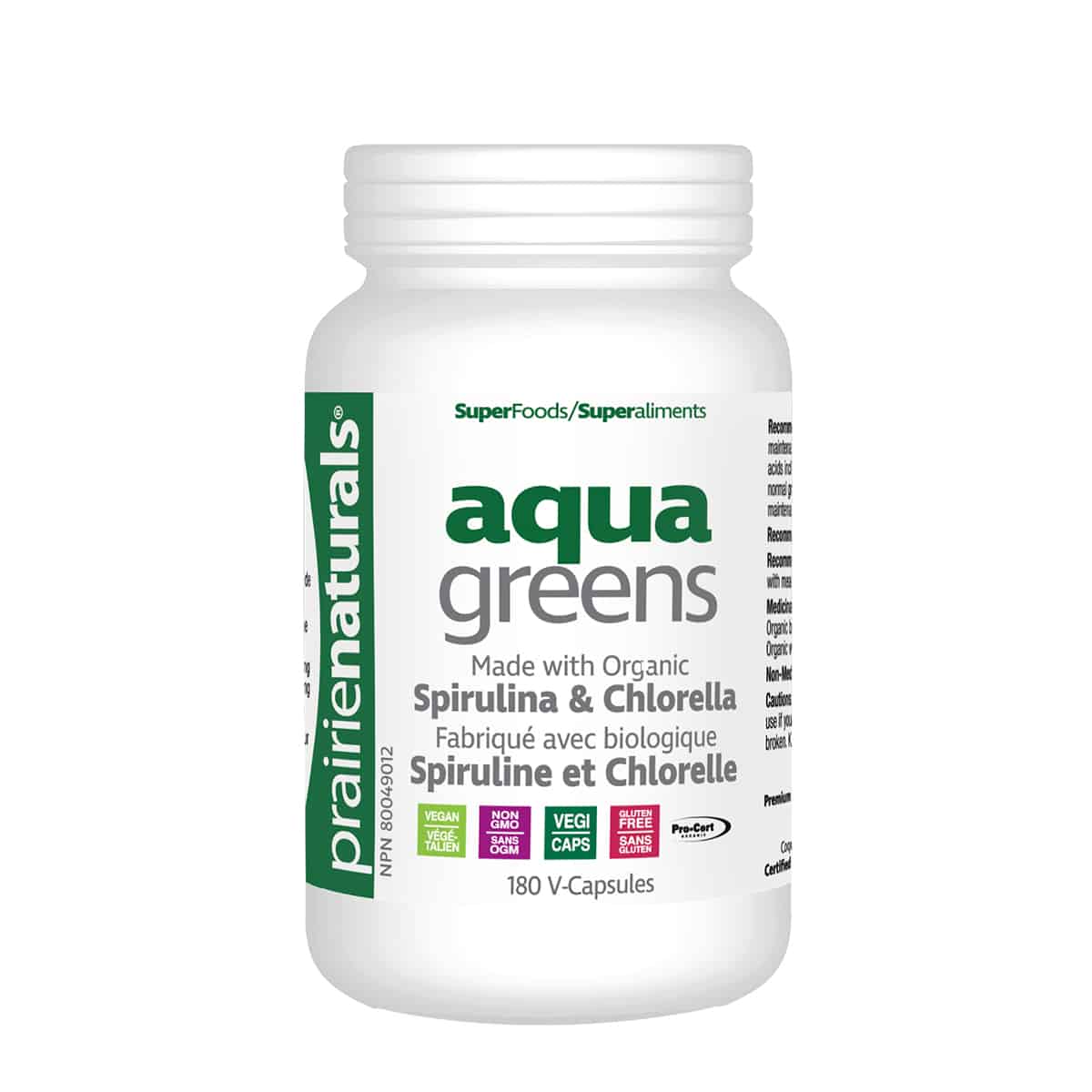 Prairie Naturals - Organic Aqua Greens Organic Spirulina & Chlorella Blend - 180 V-Caps