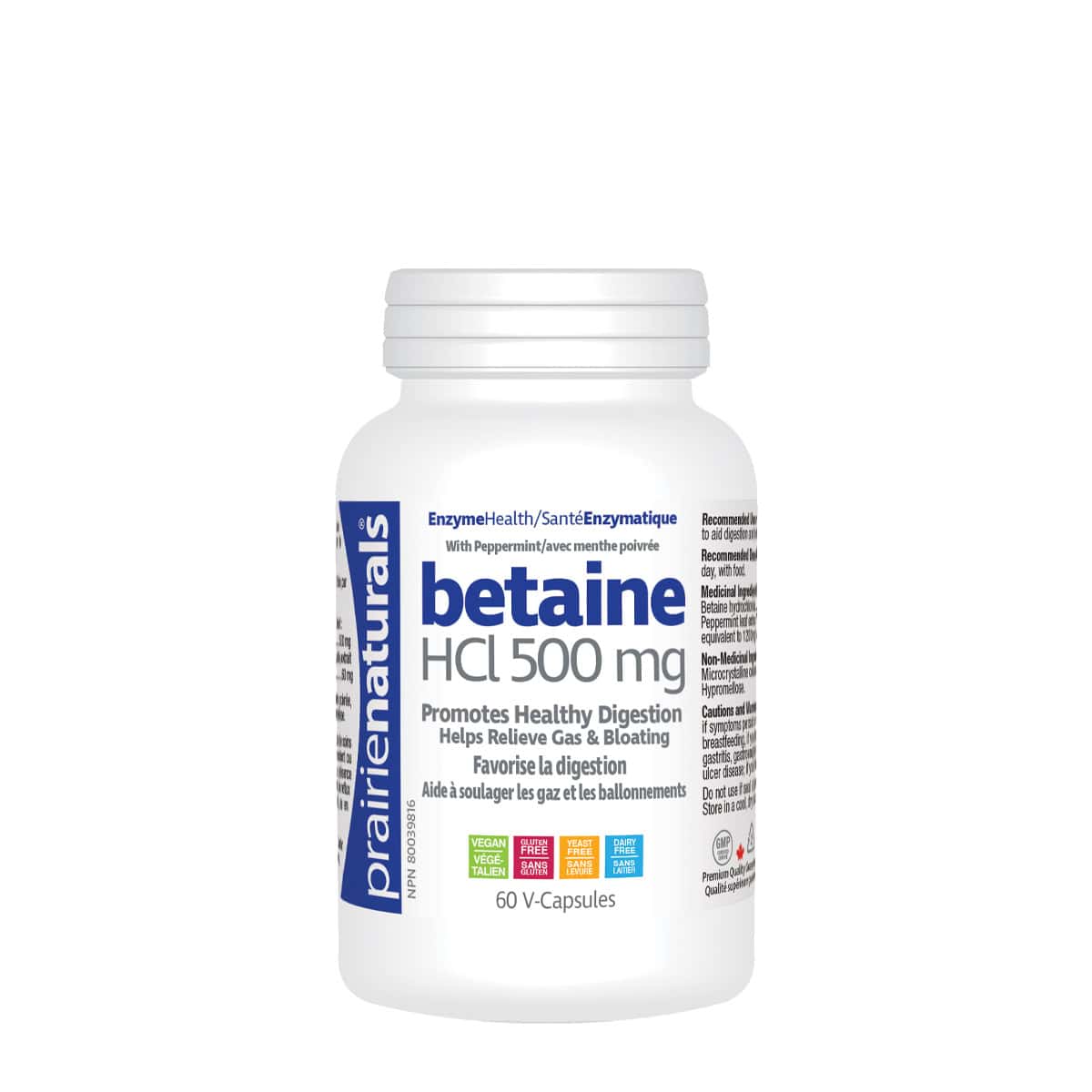 Prairie Naturals - Betaine HCL 500mg - 60 V-Caps