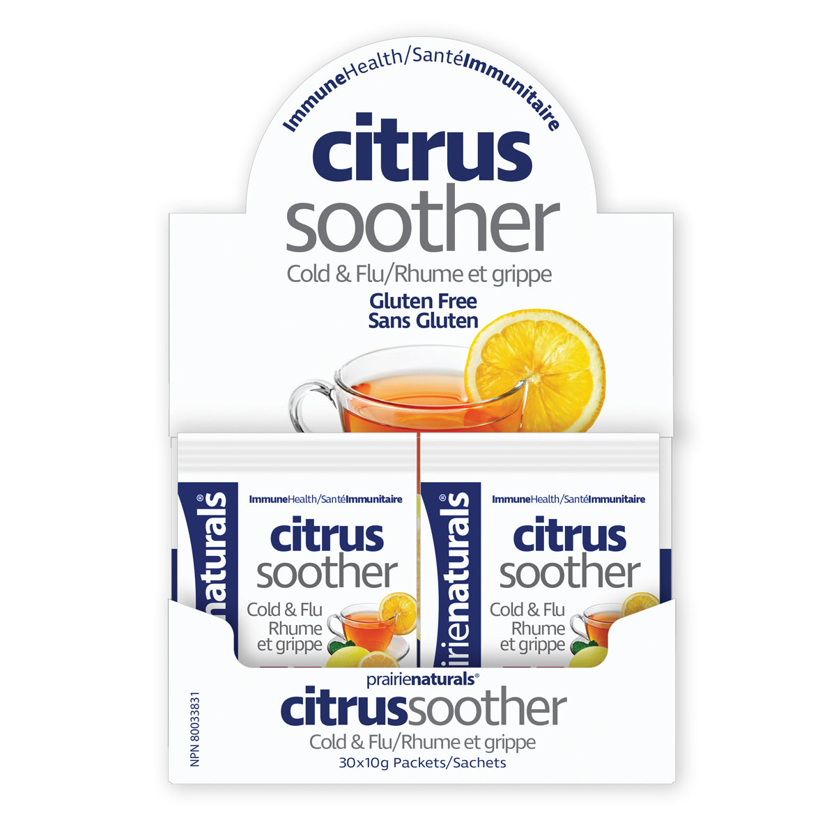 Prairie Naturals - Citrus Soother Cold & Flu Hot Immune-Boosting Drink
with Elderberry, Zinc, Vitamins D & C, & Lemon Balm - 10g x 30 Packets