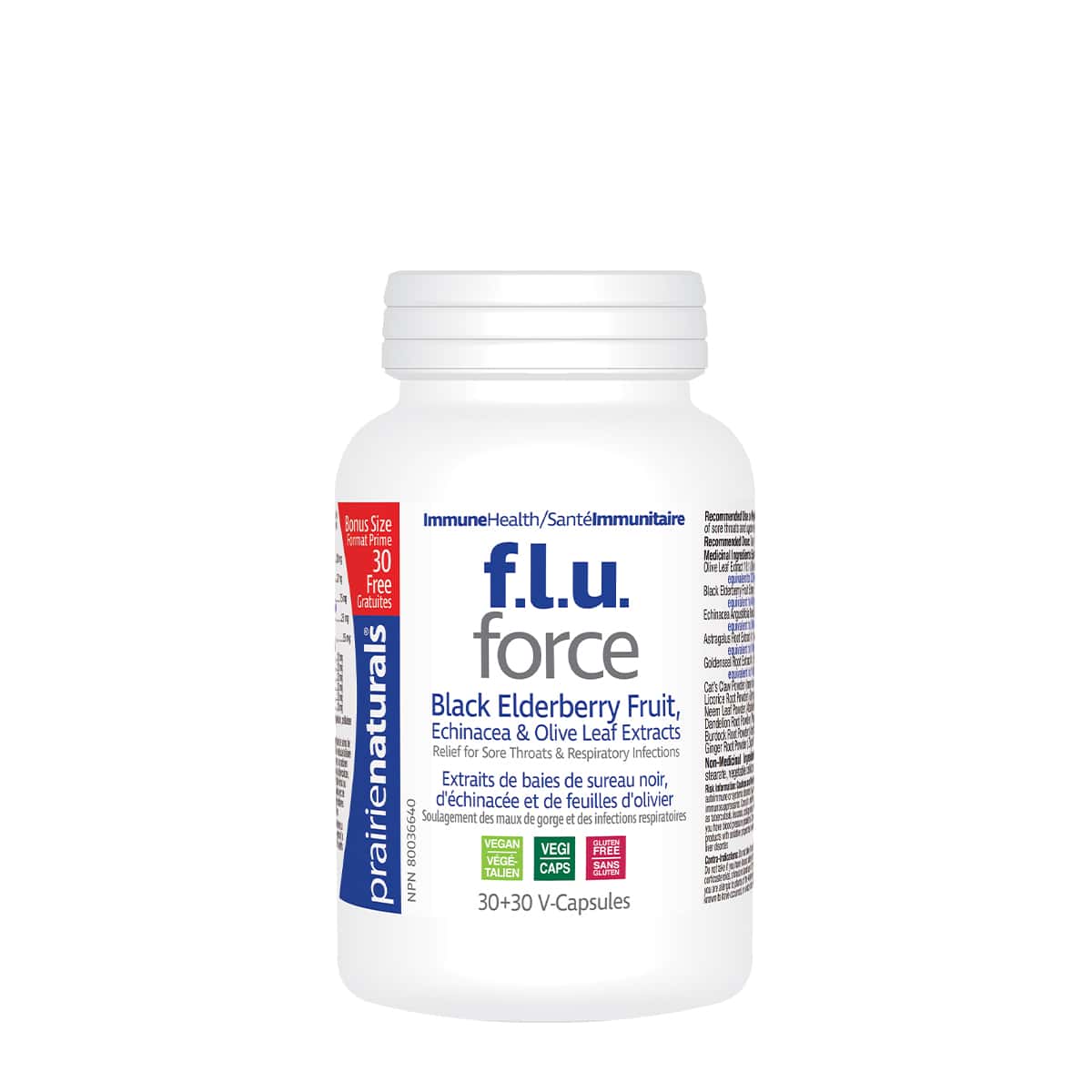 Prairie Naturals - F.L.U. Force Anti-Viral with Black Elderberry, Echinacea Extract, & Olive Leaf - 30+30 V-Caps