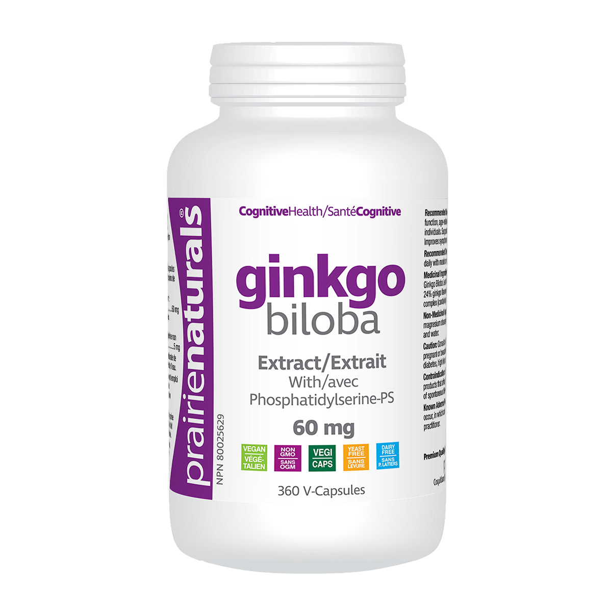 Prairie Naturals - Ginkgo Biloba Extract 60mg with Phosphatidylserine - 360 V-Caps