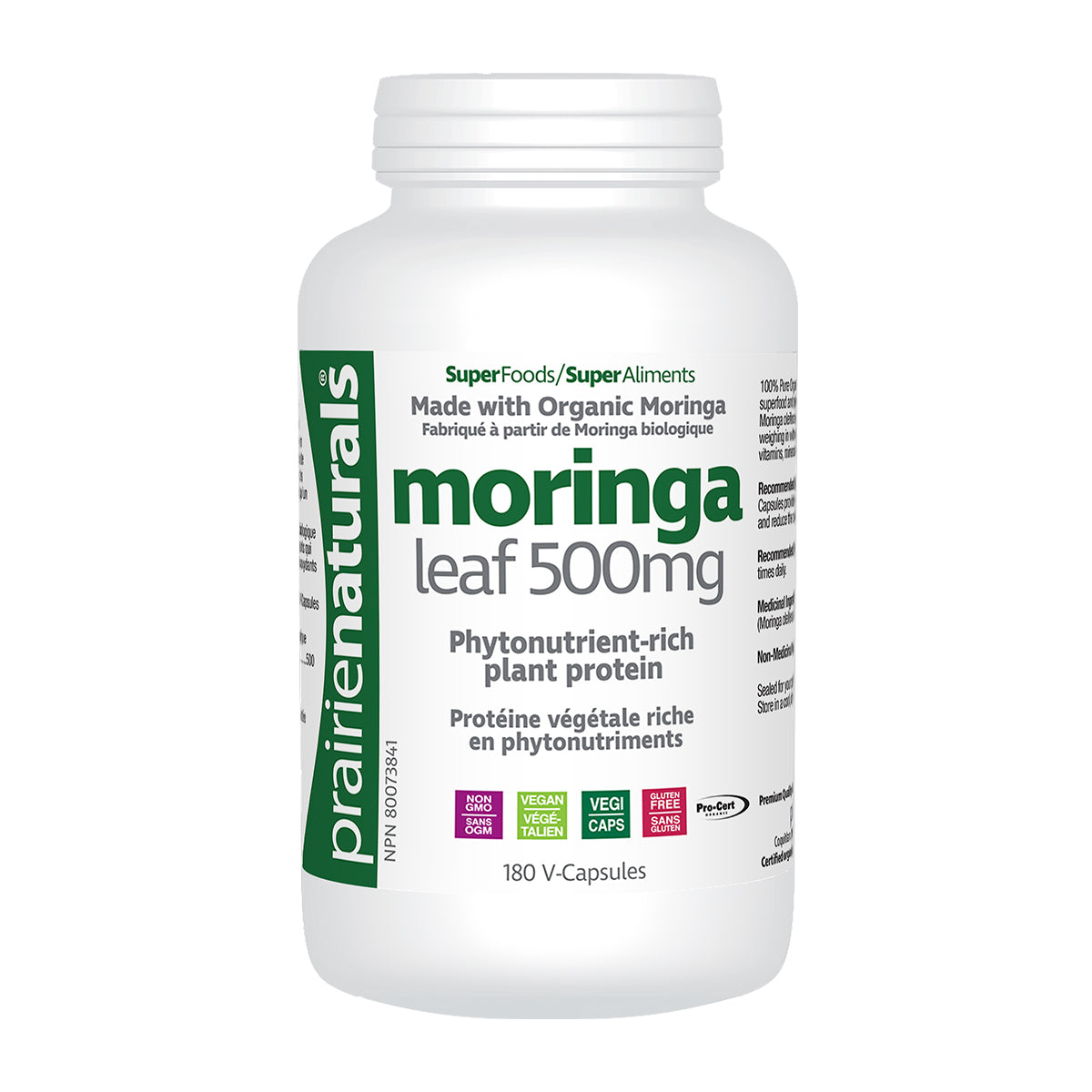 Prairie Naturals - Organic Moringa Leaf - 180 V-Caps