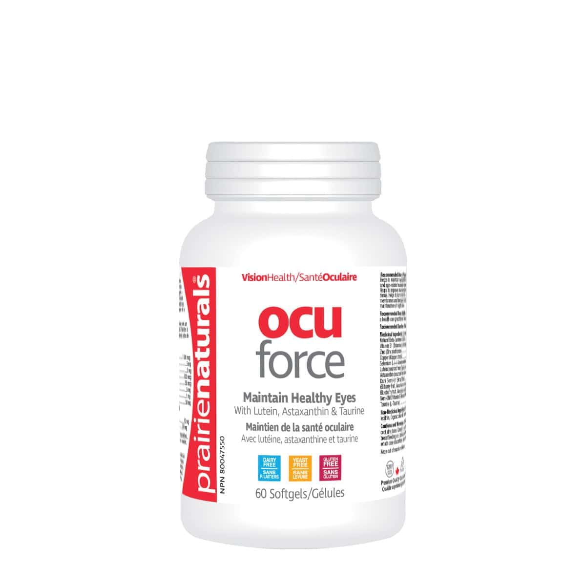 Prairie Naturals - Ocu-Force Vision Support with Lutein, Astaxanthin, Taurine, Vitamins, & Minerals - 60 Softgels