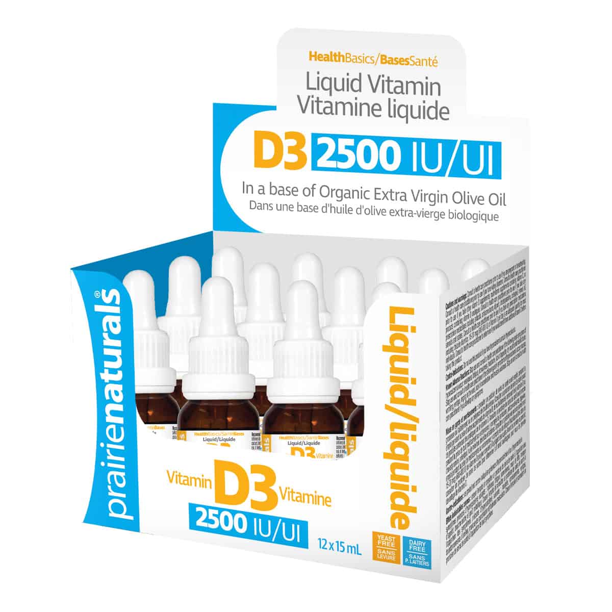 Prairie Naturals - Vitamin D3 Cholecalciferol 2,500 IU in Organic Extra-Virgin Olive Oil - 15mL x 12 box