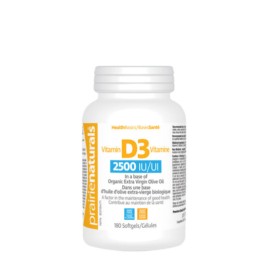 Prairie Naturals - Vitamin D3 Cholecalciferol 2,500 IU in Organic Extra-Virgin Olive Oil - 180 Softgels