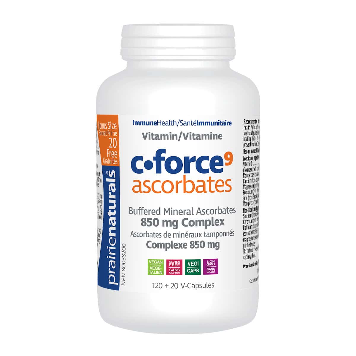 Prairie Naturals - Vitamin C-Force Mineral Ascorbate Vitamin C with Antioxidant-Rich Fruit Blend
Bonus size minimum order quantity 3 units - 120 V-Caps + 20 FREE