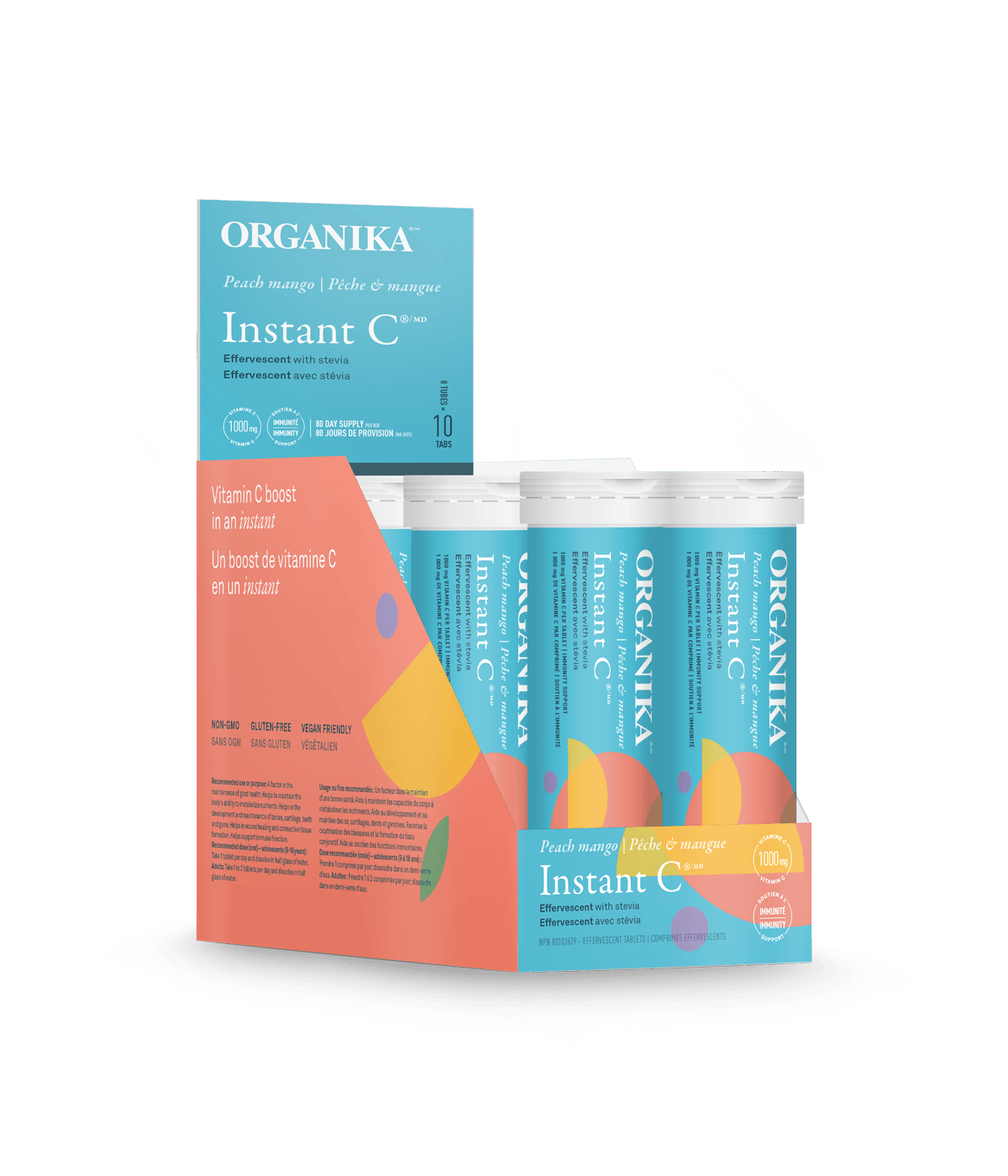 Organika - INSTANT VITAMIN C PEACH MANGO 1000MG 10TAB 8 PACK BOX