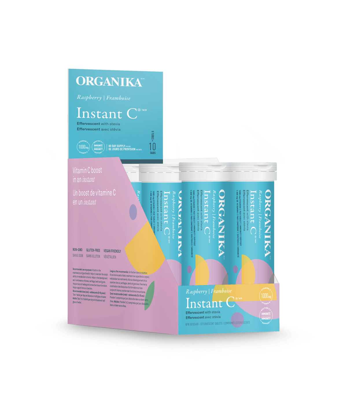 Organika - INSTANT VITAMIN C RASPBERRY 1000MG 10TAB 8 PACK BOX