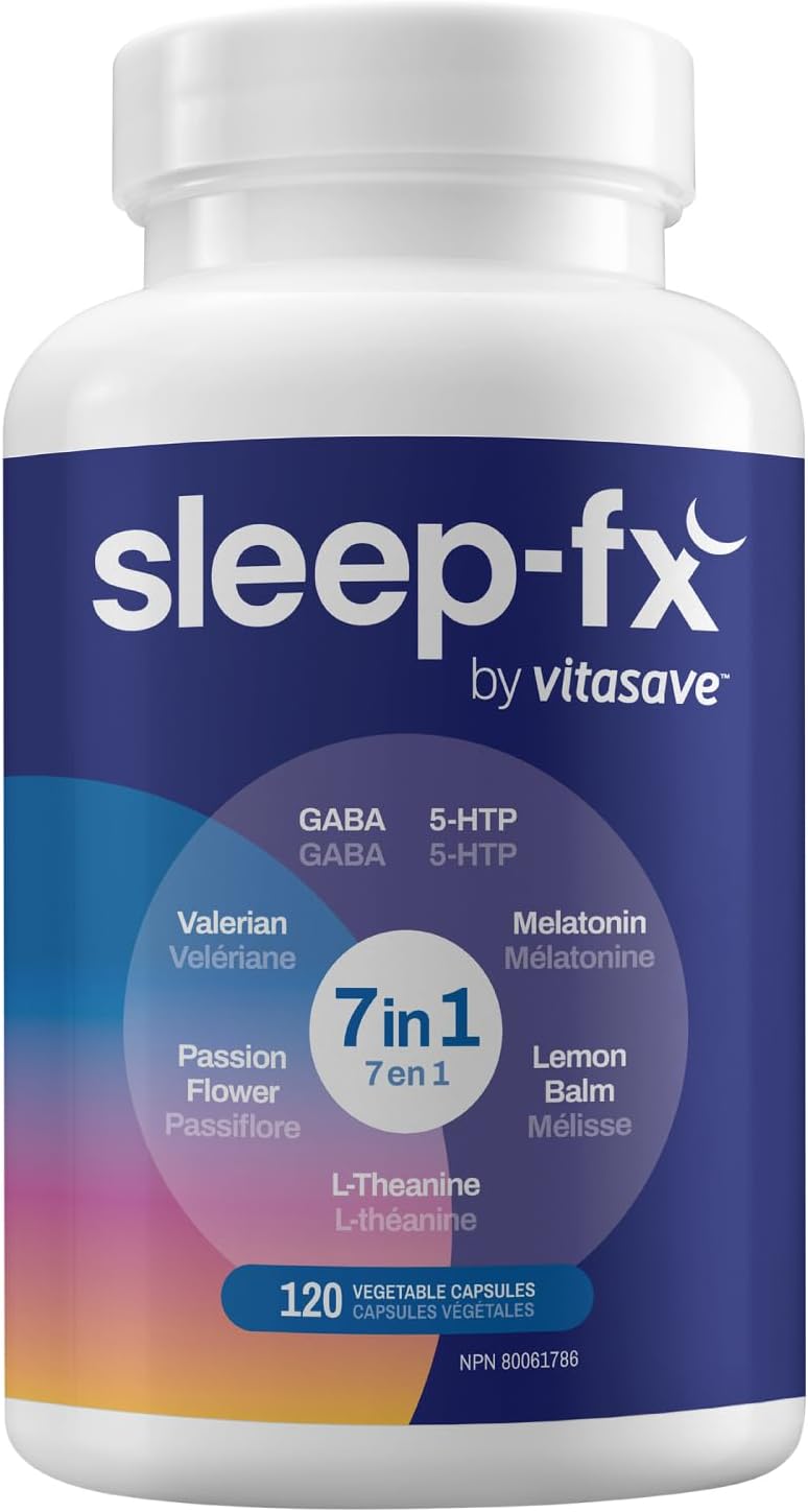 Sleep-Fx Natural Sleep Aid for Adults – 7-in-1 Formula with GABA, L-Theanine, Melatonin, 5-HTP, Valerian Root & Lemon Balm – Vegan, Gluten-Free, Non-GMO – 120 Capsules for Deep Sleep & Relaxation