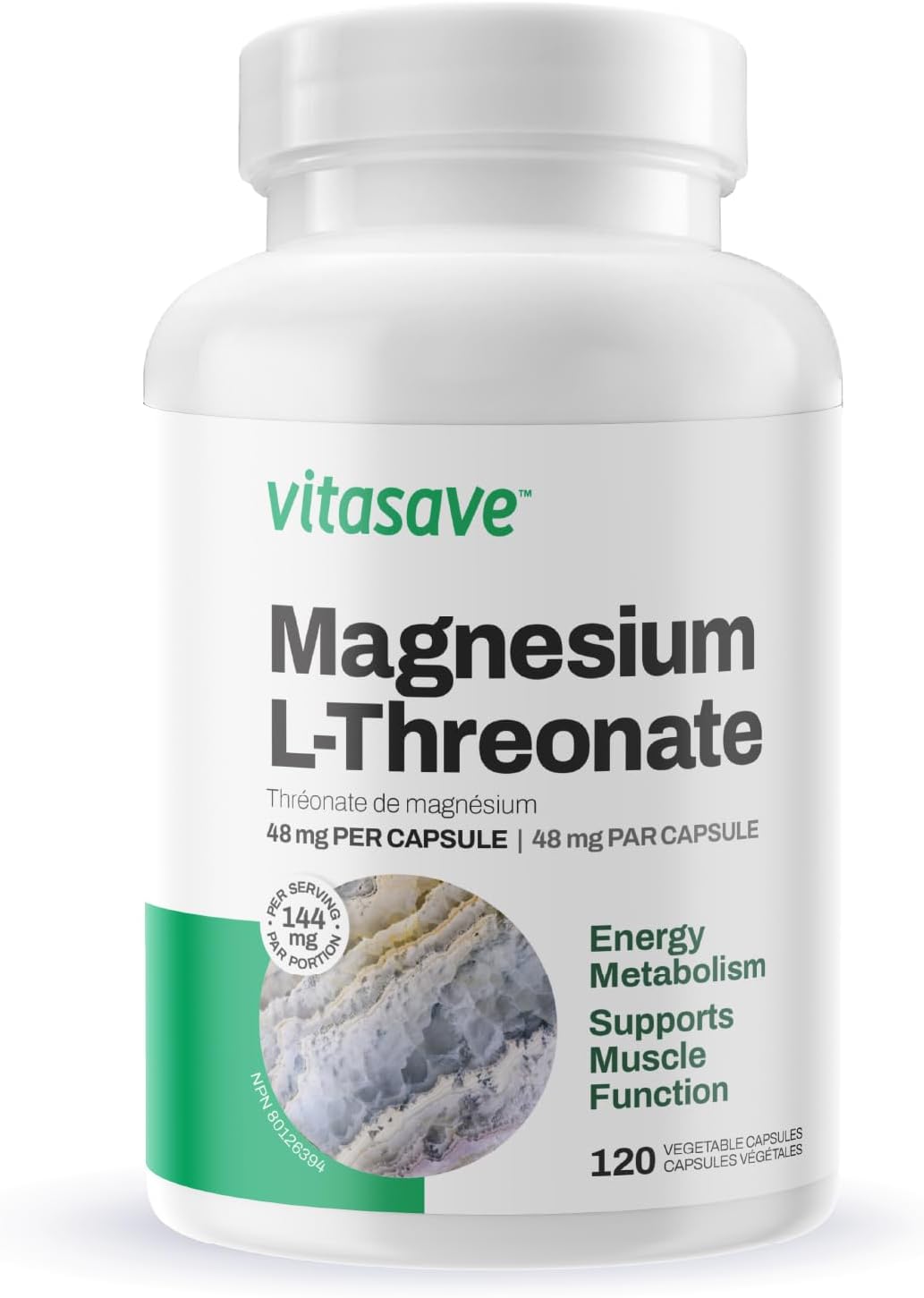 Vitasave Magnesium L-Threonate 48mg (120 vegetable capsules)
