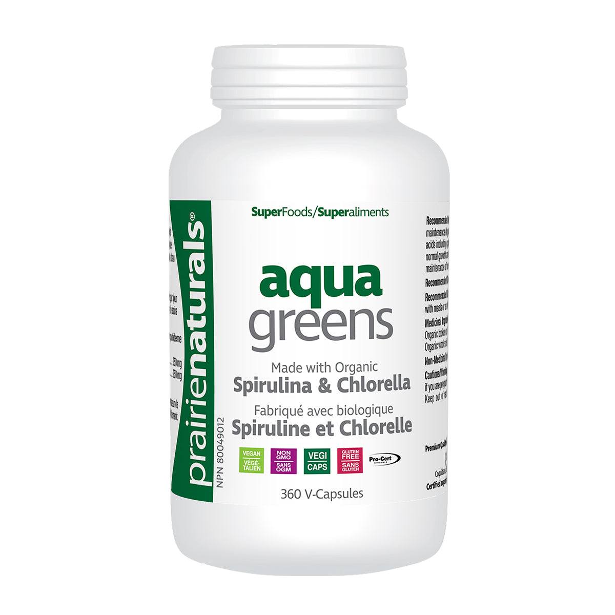 Prairie Naturals - Organic Aqua Greens Organic Spirulina & Chlorella Blend - 360 V-Caps