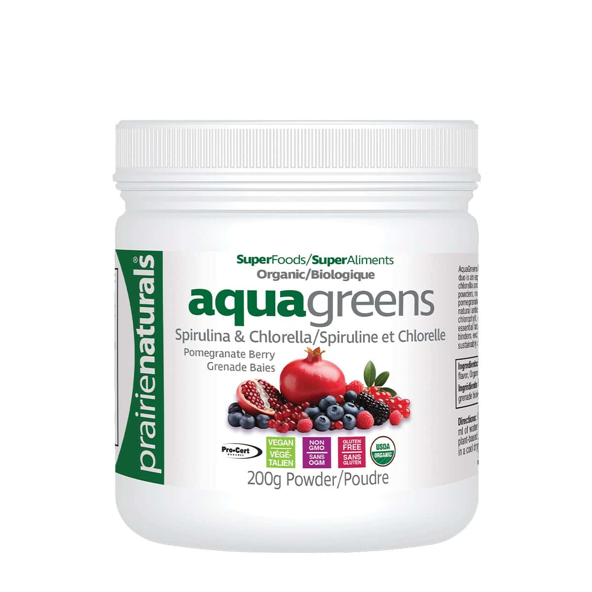 Prairie Naturals - Organic Aqua Greens Organic Spirulina & Chlorella Blend - Pomegranate Berry - 200 g