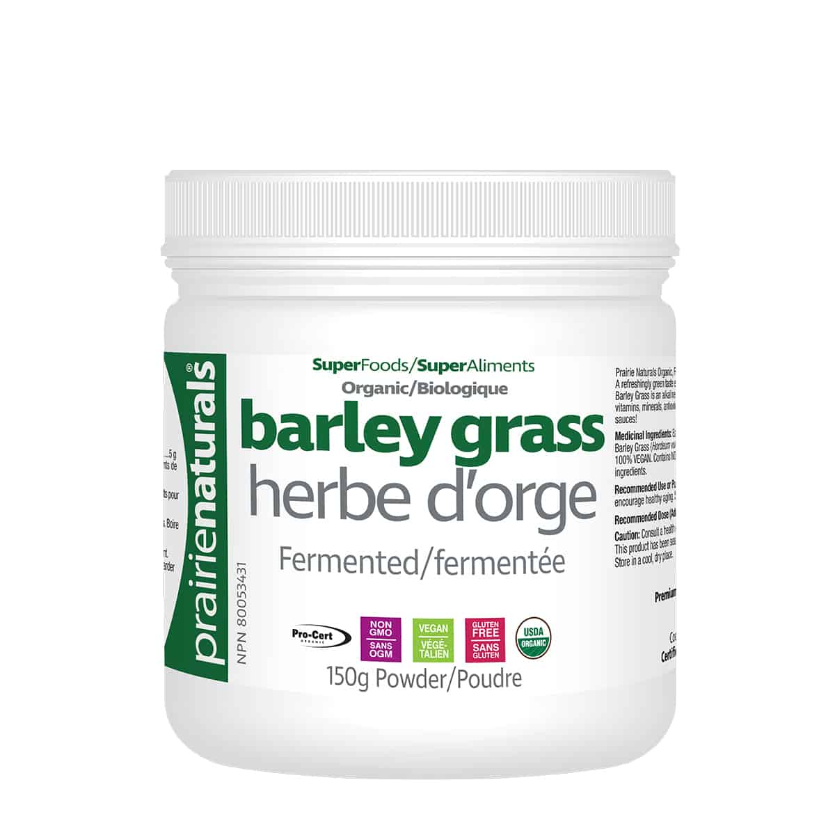 Prairie Naturals - Fermented & Organic Barley Grass Juice Powder - 150g