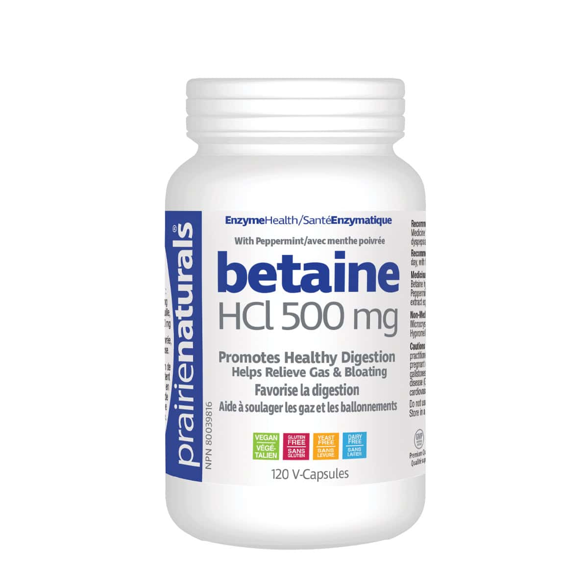 Prairie Naturals - Betaine HCL 500mg - 120 V-Caps