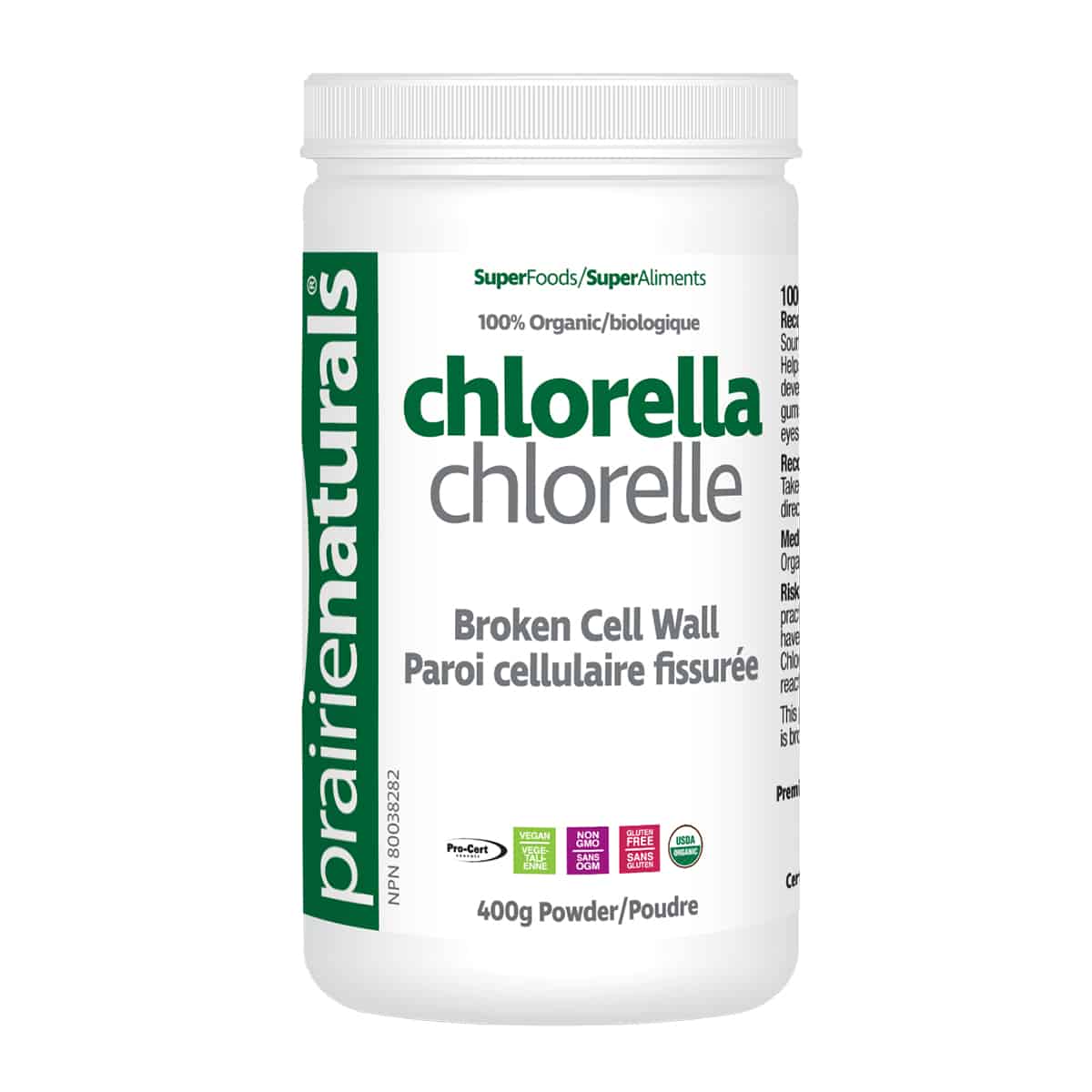 Prairie Naturals - Organic Chlorella Broken Cell Wall - 400g