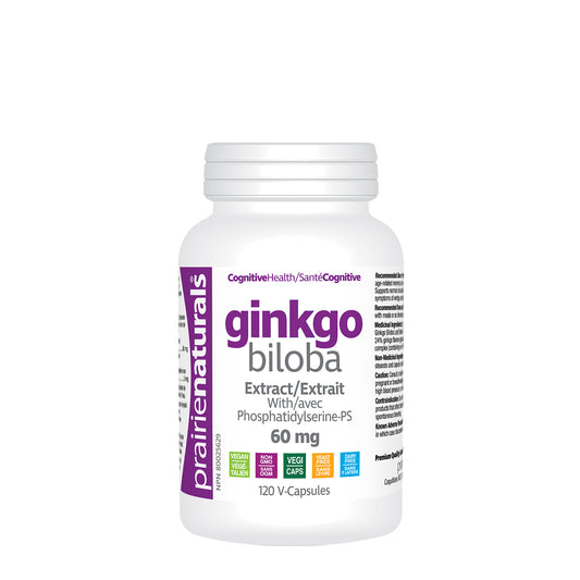 Prairie Naturals - Ginkgo Biloba Extract 60mg with Phosphatidylserine - 120 V-Caps