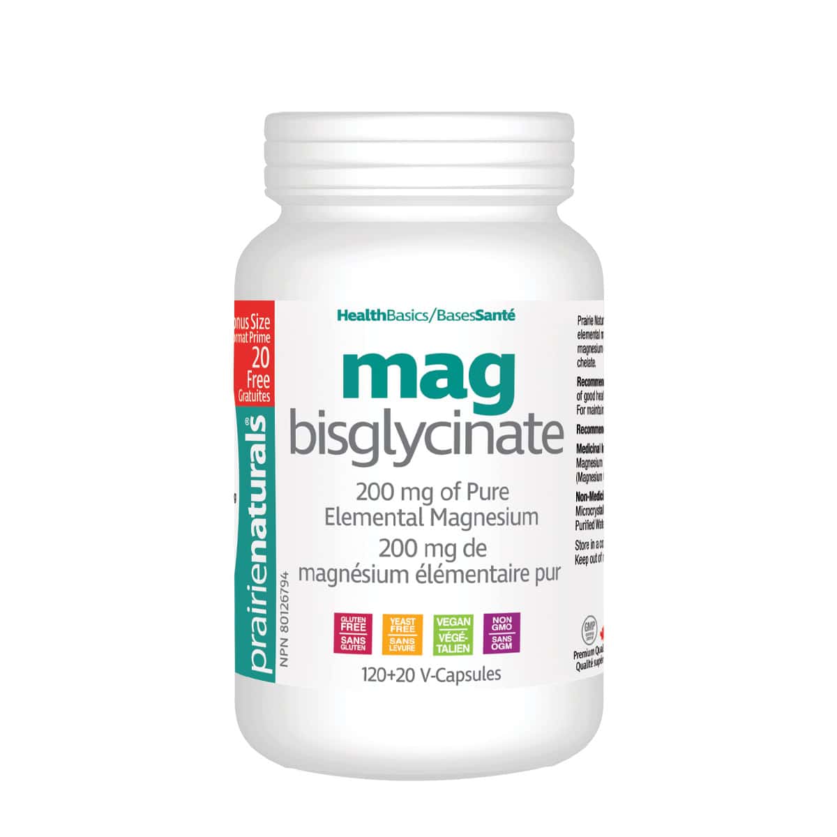Prairie Naturals - Magnesium Bisglycinate 200 mg - 120 + 20 V-caps