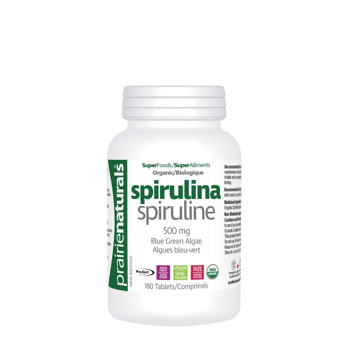Prairie Naturals - Organic Spirulina Blue Green Algae - 180 Tablets