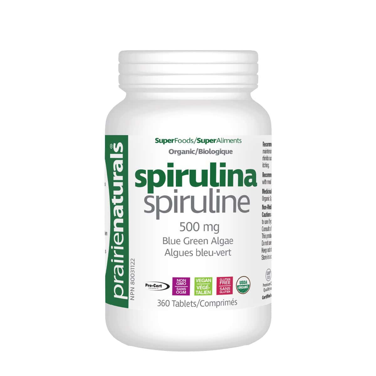 Prairie Naturals - Organic Spirulina Blue Green Algae - 360 Tablets