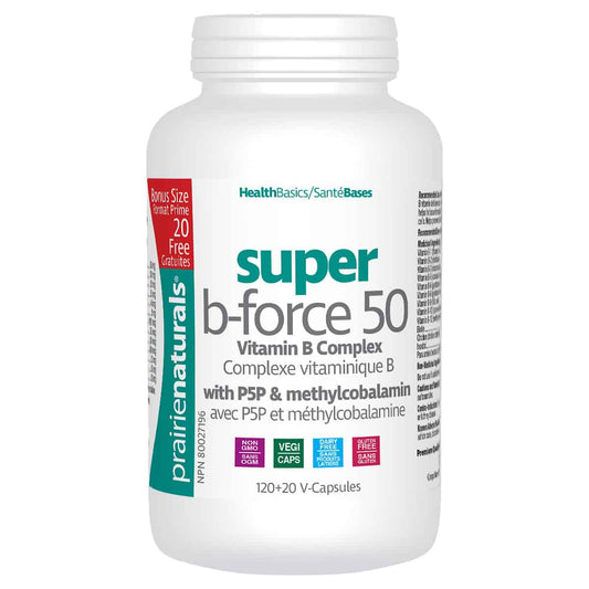 Prairie Naturals - Super B-Force B Complex with P5P & Methylcobalamin - minimum order quantity 3 units - 120 V-Caps + 20 FREE
