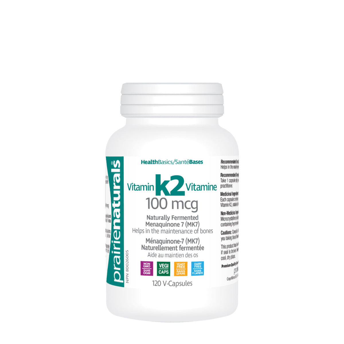 Prairie Naturals - Vitamin K2 MK-7 100mcg - 120 V-Caps