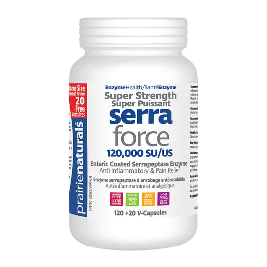 Prairie Naturals - BONUS Super Strength Serra-Force 120,000 SU - minimum order quantity 3 units - 120 V-Caps + 20 FREE