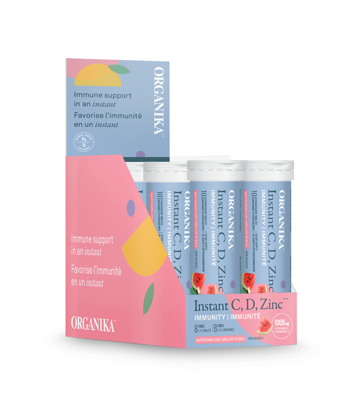 Organika - INSTANT VITAMIN C, D + ZINC WATERMELON 1000MG 10TAB 8 PACK BOX